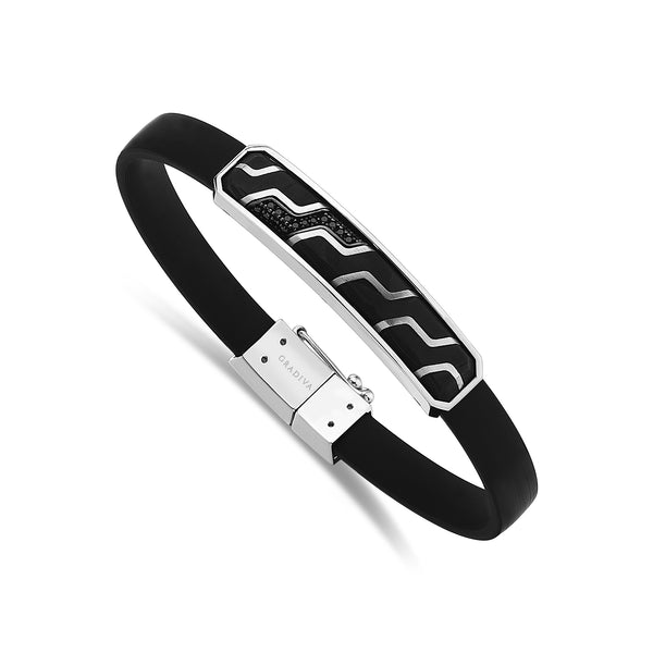 Gradiva Midnight Glory | Carbon Fiber Men's Diamond Bracelet | 14K Gold