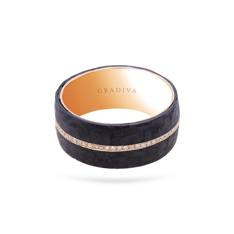 Gradiva Wedding Band | Carbon Fiber Diamond Ring | 18K Gold